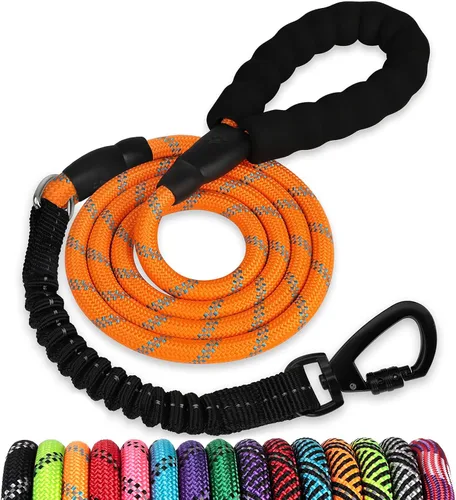 Miniatura 38 de Correa de perro de cuerda de 3 pies: correa resistente con gancho giratorio bloqueable, hilos reflectantes, bungee y asa acolchada - Correa