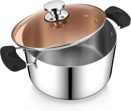 Miniatura 9 de P&P CHEF Olla de 3 cuartos de galón con tapa, olla de cocina de acero inoxidable para sopa, asas dobles a prueba de calor con tapa visible, apta