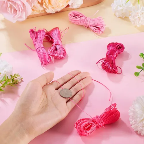 Miniatura 5 de 109 yardas de 0.020 in de color rosa encerado de poliéster para trenzar cuerda encerada de cuentas hilos para bricolaje pulsera de amistad, collar