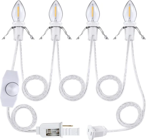Cable accesorio con bombillas LED, cable blanco de 14.8 pies con lámpara C7, enchufe de interruptor de encendido/apagado, fusibles de repuesto,
