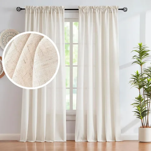 Treatmentex Cortinas de Lino Semi Transparentes Naturales de 84 Pulgadas de Largo, Cortinas de Mezcla Country Falx para Sala de Estar, Casa de