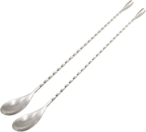 Juego de 2 cucharas mezcladoras de cóctel extralargas de 12 pulgadas, de acero inoxidable 18/8 de grado alimenticio, con patrón en espiral, cuchara