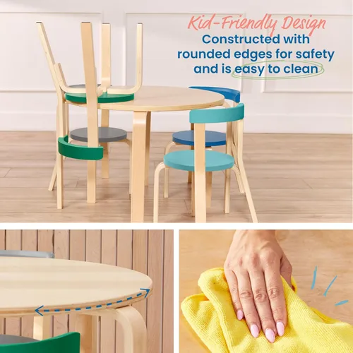 Miniatura 4 de ECR4Kids Juego de mesa Bentwood y silla curvada con respaldo curvo, muebles para niños, contemporáneo, 5 piezas
