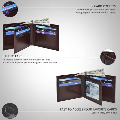 Miniatura 30 de Carteras plegables de cuero RFID hechas a mano para hombres en varios colores que ofrecen 9 tarjetas y 1 ranuras para identificación