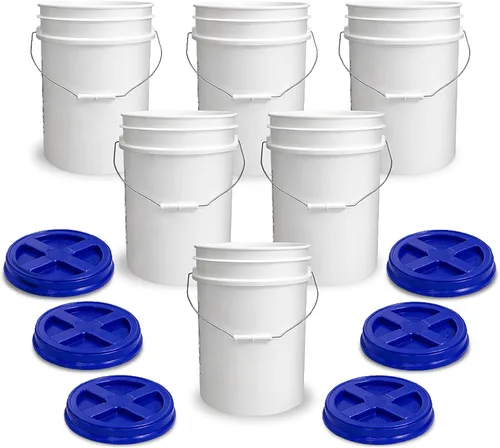 Miniatura 45 de ePackageSupply Cubo blanco de 5 galones con rosca de sello gamma rojo en la tapa hermética, fabricado en Estados Unidos, grado alimenticio, plástico