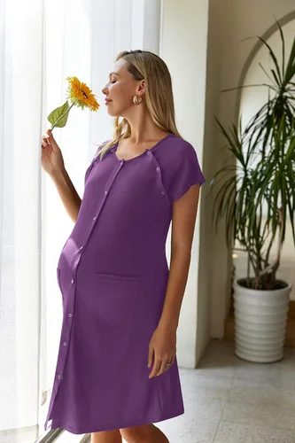 Miniatura 4 de Ekouaer Vestido de enfermería 3 en 1 para el partopartohospital, camisón de maternidad para lactancia materna con botón S-XXL