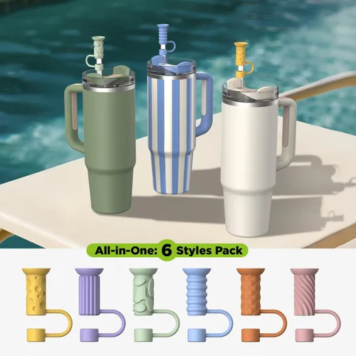 Miniatura 5 de 6 piezas de tapas para pajita con base de succión, tapas para pajita de 0.4in/10mm para vaso Stanley 30/40 oz, multicolor Varios