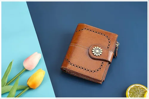 Miniatura 5 de Lavemi Cartera de cuero para mujer, pequeña, compacta, con bloqueo RFID, con bolsillo con cremallera