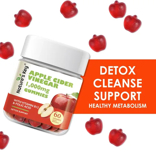 Miniatura 5 de Nature's Key Gomitas de vinagre de sidra de manzana, para apoyo de desintoxicación y limpieza, gomitas veganas ACV con ácido fólico, vitamina B6 B12