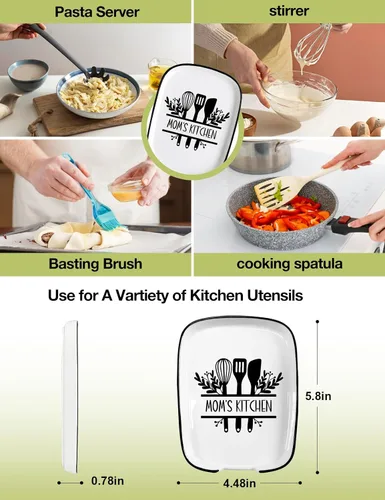 Miniatura 4 de Funny Mom's - Soporte de cuchara de cerámica con tabla de conversiones, soporte para utensilios de cocina de granja para estufa, encimera de cocina