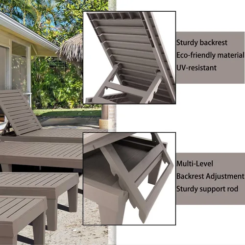 Miniatura 4 de Tumbona al aire libre para piscina, banco de patio, tumbona impermeable, gris