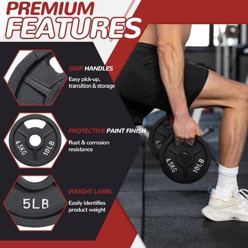 Miniatura 4 de Fitvids Placa de pesas olímpica de 2 pulgadas y de hierro fundido estándar de 1 pulgada para entrenamiento de fuerza y levantamiento de pesas
