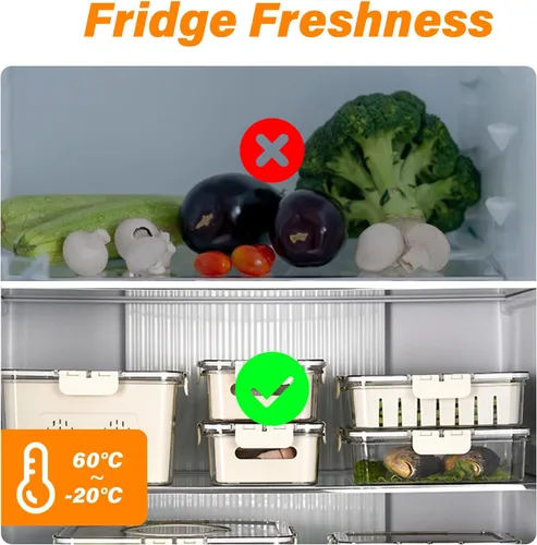 Miniatura 6 de Contenedores portátiles de almacenamiento de frutas para refrigerador, contenedor de caja de aperitivos de 4 compartimentos, bandeja dividida sin
