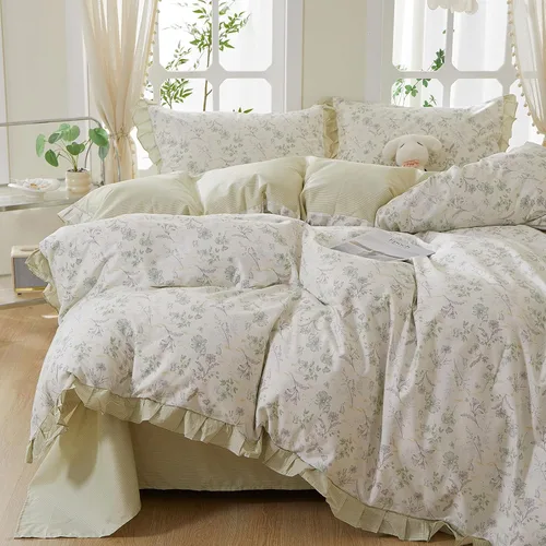 Miniatura 24 de Juego de funda de edredón blanca con estampado floral azul, juego de ropa de cama de algodón suave estilo bohemio, juego de ropa de cama estética