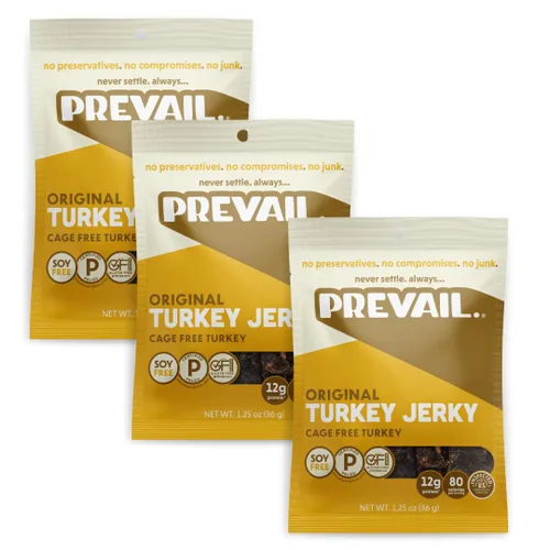 Charqui de pavo de pastoreo, de PREVAIL - ¡Bajo en sodio y sin gluten! | Paquete de (3) bolsas | | Nuestro charqui gourmet está certificado paleo,