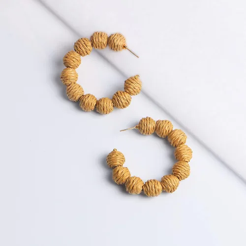 Miniatura 6 de Rattan Earrings Handmade Raffia Hoop Earrings for Women Summer Straw Boho Dangle Geometric Earrings Statement Beach Accessory Jewelry