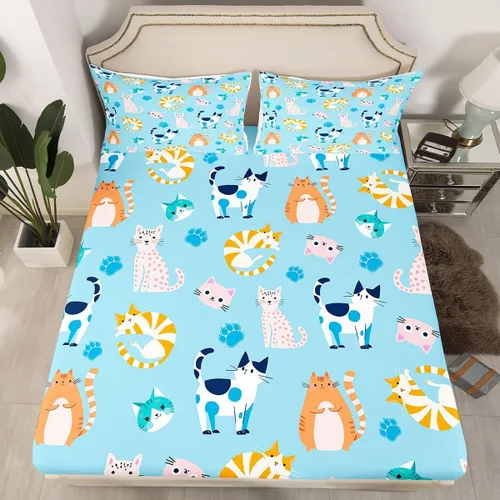 Miniatura 4 de Feelyou Juego de ropa de cama de tamaño individual con diseño de gato colorido para niños, adolescentes y niñas, decoración de habitación de gato