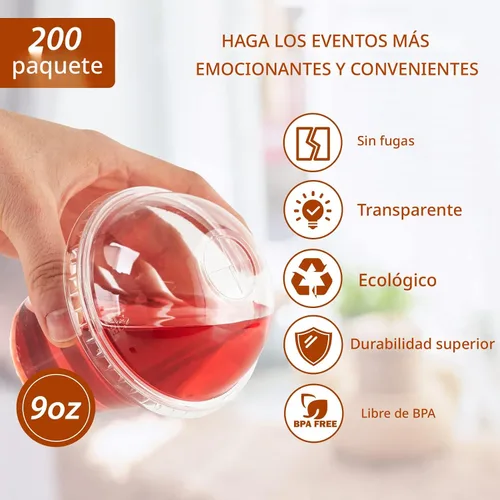 Miniatura 3 de Lilymicky Paquete de 200 vasos de plástico transparente de 9 onzas con tapas de cúpula, tazas de postre transparentes para helado, café con leche