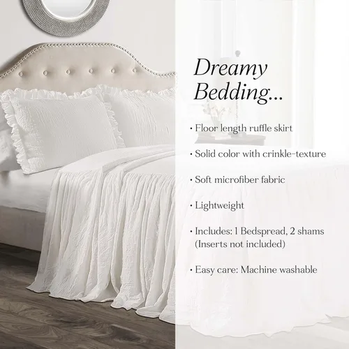 Miniatura 8 de Lush Decor Juego de Colcha con Falda de Volantes - 3 Piezas de Ropa de Cama Lujosa Estilo Granja - Elegante Detalle de Volantes - Estilo Atemporal