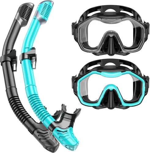 Miniatura 32 de Equipo de esnórquel para adultos y niños, juego de esnórquel seco con vista panorámica de 180°, máscara de buceo con visión panorámica de 180°