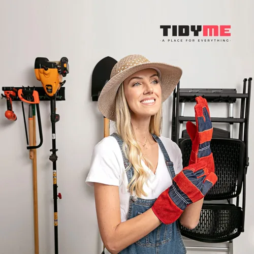 Miniatura 8 de TIDYME Organizador de herramientas de garaje para montaje en pared, 64 pulgadas, estante de almacenamiento resistente con ganchos ajustables