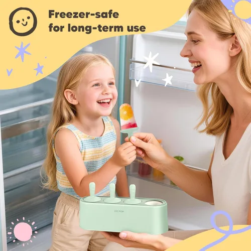 Miniatura 6 de Juego de moldes para paletas de 4 piezas, fabricante de paletas caseras de silicona, moldes para helados de fácil desmoldado, moldes reutilizables