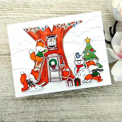 Miniatura 5 de Winter Fox - Juego de sellos y troqueles para hacer tarjetas, sellos transparentes y troqueles de corte de metal para álbumes de recortes
