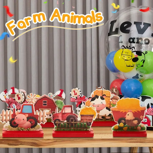 Miniatura 3 de 8 piezas de animales de granja, suministros para fiesta de cumpleaños, decoración temática de granja, decoración de baby shower, centro de mesa