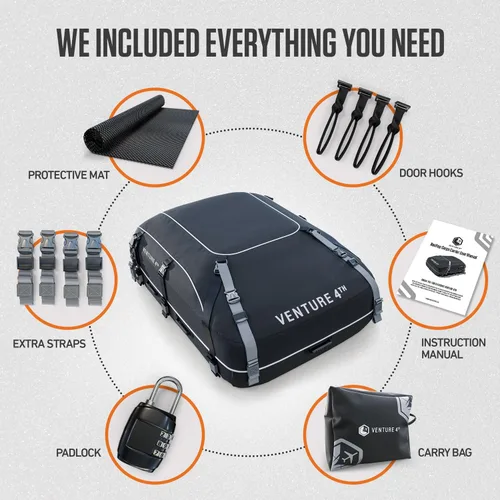 Miniatura 8 de VENTURE 4TH Portaequipajes para techo de automóvil, bolsa de techo impermeable de 21 pies cúbicos con 10 correas de compresión y amarre resistentes