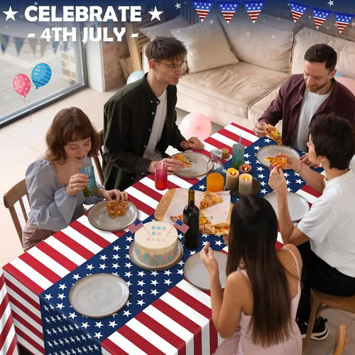 Miniatura 6 de OHOME Decoraciones del 4 de julio, mantel de plástico con bandera patriótica estadounidense para decoraciones del día de los veteranos, accesorios