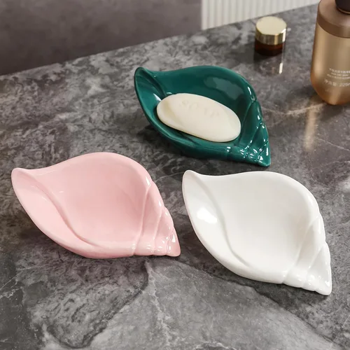 Miniatura 2 de Sea-Shell - Jabonera de cerámica con autodrenante, bandeja de jabón para fregadero, baño, ducha, soporte pequeño y elegante con esmalte, fácil