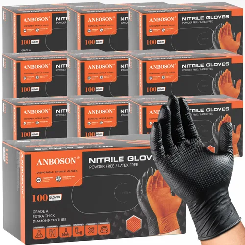 Miniatura 12 de ANBOSON Guantes de nitrilo desechables de 10 mil de goma negra resistente a los productos químicos, guantes de mecánico resistentes, sin látex