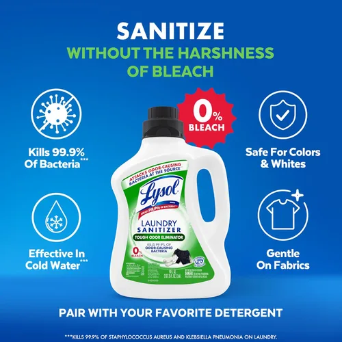 Miniatura 5 de Lysol Aditivo desinfectante para ropa con olores persistentes, líquido desinfectante para ropa de gimnasio y ropa deportiva, 0% lejía, elimina