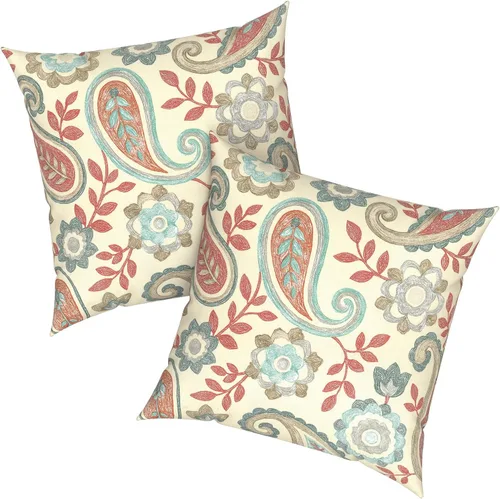 Miniatura 971 de Juego de 2 almohadas para exteriores de 16 x 16 pulgadas, repelentes al agua con interiores, para muebles de patio, hogar, jardín, geometría bohemia