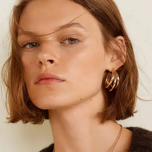 Miniatura 30 de Aretes de aro gruesos de oro para mujer, chapados en oro de 14 quilates, aretes de aro triple, hipoalergénicos, a la moda, aretes de aro gruesos