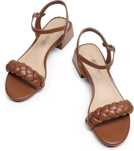 Miniatura 28 de DREAM PAIRS Zapatos de tacón bajo para mujer con correa de tobillo y puntera abierta trenzada, tacón grueso, sandalias de tacón grueso para fiestas