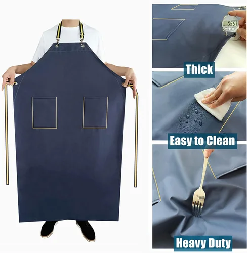 Miniatura 5 de Delantales de goma impermeables con bolsillos para lavavajillas, delantal impermeable para restaurante, correa ajustable para el cuello de 47