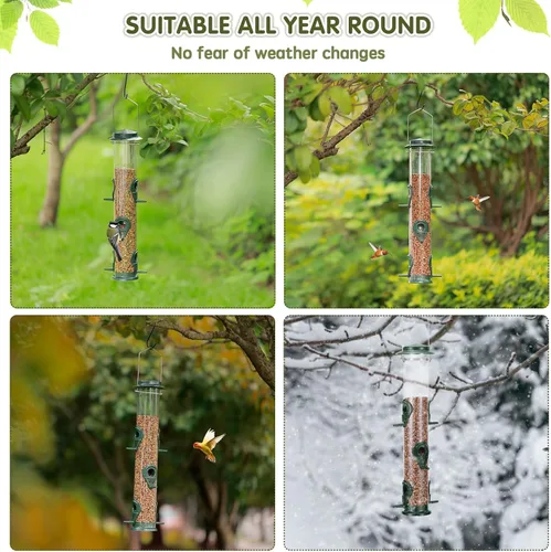 Miniatura 6 de Alimentador de metal para pájaros silvestres, alimentador de semillas de pájaros silvestres, alimentador de aluminio de seis puertos, tubo sólido