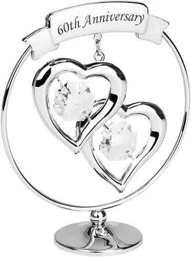 Miniatura 3 de Haysom Interiors Happy Homewares - Moderno adorno de regalo de recuerdo de metal chapado en plata del 15 aniversario con cristal austriaco