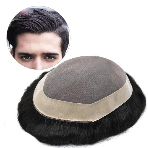 Miniatura 30 de LYRICAL HAIR Extensiones finas monocelares duraderas para hombre, perímetro NPU para hombre, tupé negro, sistema de cabello humano de repuesto