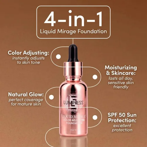 Miniatura 4 de LUMINESS Liquid Mirage - Kit de base de maquillaje con ajuste de color SPF 50, base que cambia de color, base SPF 50 y brocha de maquillaje, 3