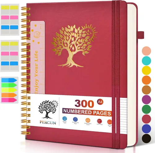 Cuaderno grande en espiral para mujeres y hombres, 300 páginas rayadas numeradas, con rayas universitarias, cuaderno encuadernado en espiral de tapa