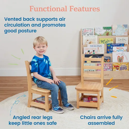 Miniatura 5 de ECR4Kids Silla de escalera de tres peldaños con almacenamiento, altura del asiento de 10 pulgadas, asiento de aula, natural, paquete de 2