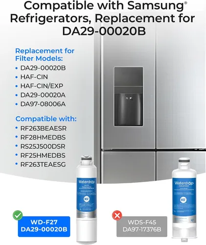 Miniatura 2 de Waterdrop DA29-00020B Filtro de agua para refrigerador, repuesto para Samsung HAF-CIN/EXP, DA29-00020B-1, RF263BEAESR, RF263TEAESG, RF4287HARS