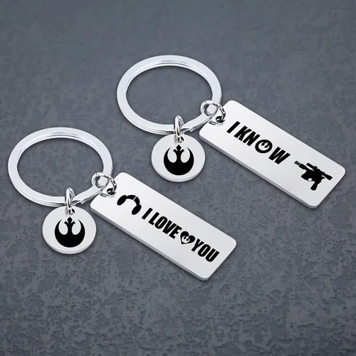 Miniatura 5 de Cualque Llavero de estrella con texto en inglés I Love You I Know 2 unidades llavero de Han y Leia Wars juego de regalos para parejas para novios