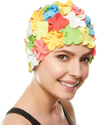 Miniatura 10 de BeeMo Gorro de Natación de Látex para Mujeres - Gorro de Natación de Goma - Suave Cómodo Elástico Elegante Diseño de Corte Bajo Protege el Cabello