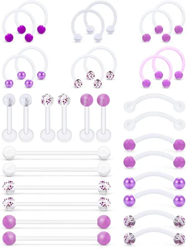Miniatura 5 de Piercing de labios de plástico transparente/rosa/morado para cejas, sonriente industrial, joyería para cartílago, hélix, tragus daith, aretes