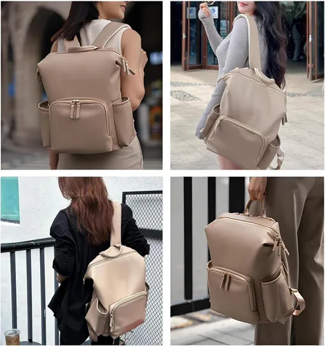 Miniatura 2 de Mochila para pañales de cuero sintético con bolsillos impermeables, hebilla para cochecito y cambiador - 35L bolsas grandes para pañales, bolsa