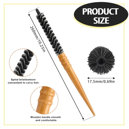 Miniatura 4 de Juego de 2 cepillos redondos para rizos, rodillos portátiles de cerdas para peinar cabello fino, cabello corto, flequillo, secado por soplado