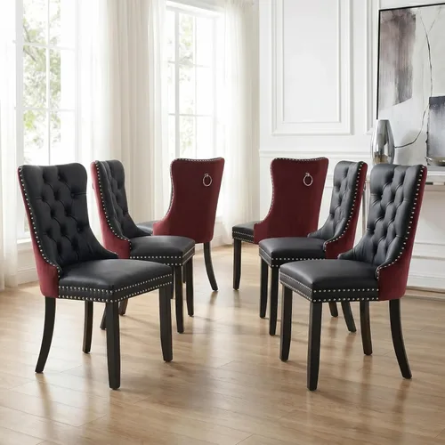 Miniatura 89 de Velvet Dining Chairs Set of 2, Tufted High Chairs with Nailhead Trim, Pull Ring, Black Solid Wood Legs, Elegant Upholstered Accent Chairs for Dining